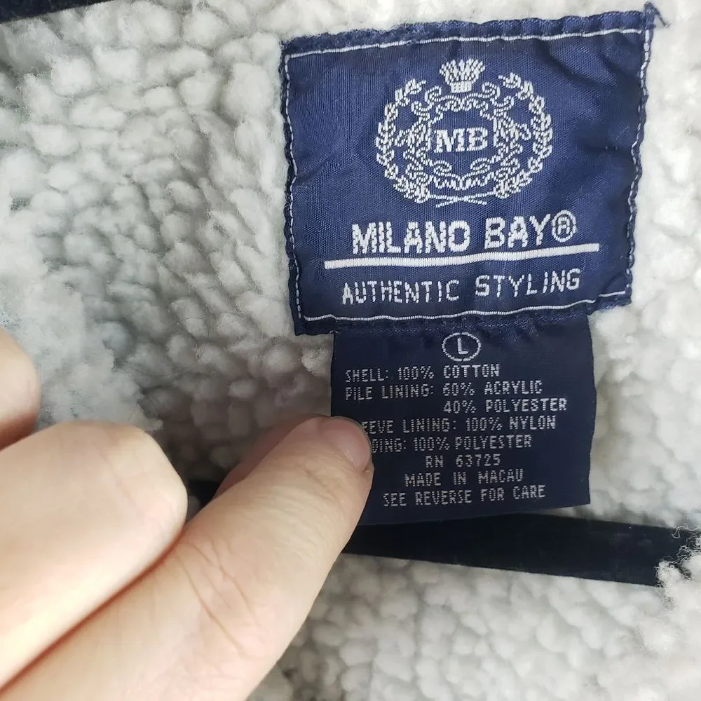 Men's Vintage Milano Bay Denim Sherpa Line Snap Button Jacket Size Large - Picture 13 of 13